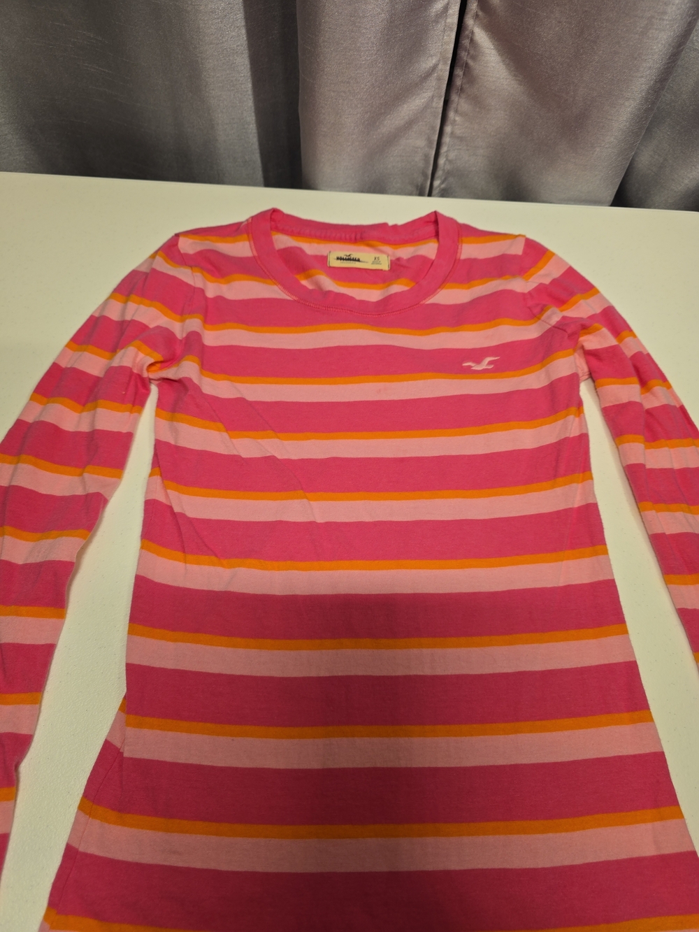 Hollister Pink & Orange Striped Long-Sleeve Crewneck Top - Picture 2 of 4